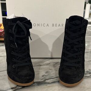 Veronica Beard Black Lace Up Boots